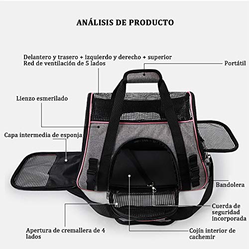 XINCHAOZ Transportin para Mascotas, Transportin para Portatil Plegable del Mascota Bolsa de Malla con Tapete, Transportin de Viaje Bolsa para Coche Viaje Avion Portador