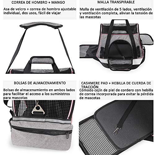 XINCHAOZ Transportin para Mascotas, Transportin para Portatil Plegable del Mascota Bolsa de Malla con Tapete, Transportin de Viaje Bolsa para Coche Viaje Avion Portador