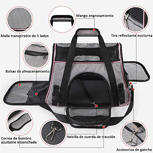 XINCHAOZ Transportin para Mascotas, Transportin para Portatil Plegable del Mascota Bolsa de Malla con Tapete, Transportin de Viaje Bolsa para Coche Viaje Avion Portador