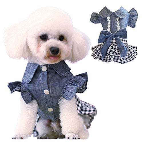 XXDYF Vestidos Mezclilla para Perros, Cuadros Vestido de Princesa Vestido de Tutú para Perro y Gato para Primavera y Verano, Chihuahua Yorkshire,M