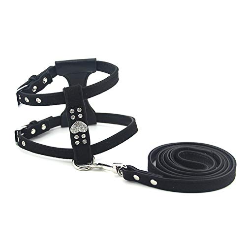 XYBB Arnes Perro Suave Ante Perro Rhinestone Arnés Correa Duradera Y Ajustable Acolchado Perro Perro Arnés Rhinestone Leash Set L Arnés Negro