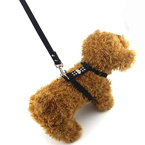 XYBB Arnes Perro Suave Ante Perro Rhinestone Arnés Correa Duradera Y Ajustable Acolchado Perro Perro Arnés Rhinestone Leash Set L Arnés Negro