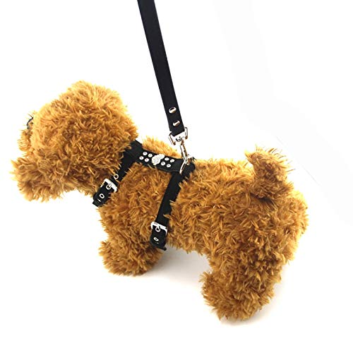 XYBB Arnes Perro Suave Ante Perro Rhinestone Arnés Correa Duradera Y Ajustable Acolchado Perro Perro Arnés Rhinestone Leash Set L Arnés Negro