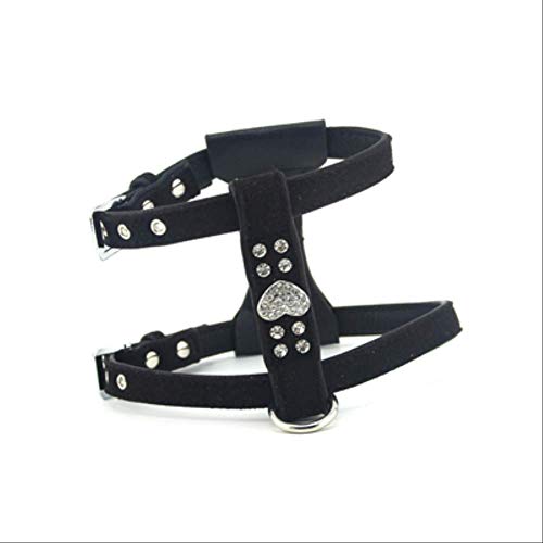 XYBB Arnes Perro Suave Ante Perro Rhinestone Arnés Correa Duradera Y Ajustable Acolchado Perro Perro Arnés Rhinestone Leash Set L Arnés Negro