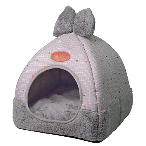 YAOTT Casa para Gatos/Perro Interior, Cómoda Cama Lavable y Cálida Igloo Cueva para Mascotas en Invierno Bowknot GrisGe