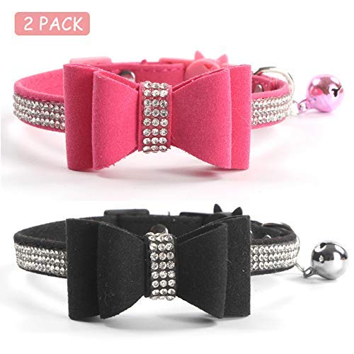 YCZ Collares para Gatos Breakaway Cute Bow y Betty con Collares Suaves Crystal Diamond y Pop Design Safety Ajustable para Gatos y Perros pequeños Paquete de 2