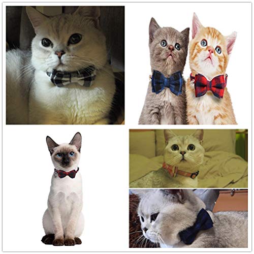 Yih Vane 2 Piezas de Corbata de Lazo y Cuello de Gato a Cuadros clásico con Cuello Ajustable de Campana para Perros pequeños y Gatos - Rojo y Rosa