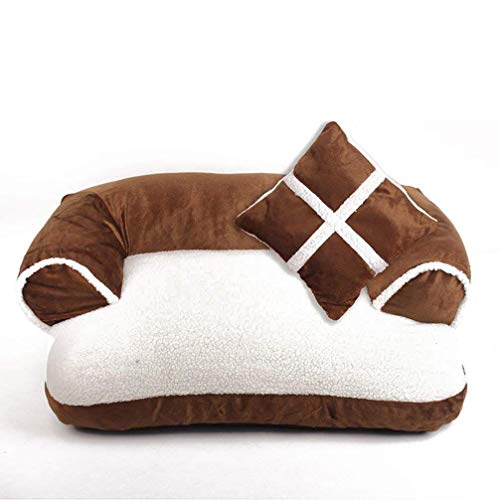 Yiuu Cama para Perro Sofá para Perro Felpa Suave Y Cómoda Y Almohada,Brown,L