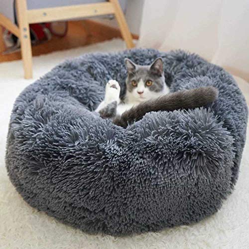 YOHAPPY Cama para Mascotas para Gatos y Perros, Cama para Perros Redonda súper Suave Cama Ovalada con Forma de Dona Cueva para Gatos y Perros pequeños y medianos (50 cm de diámetro) (Gris Oscuro)