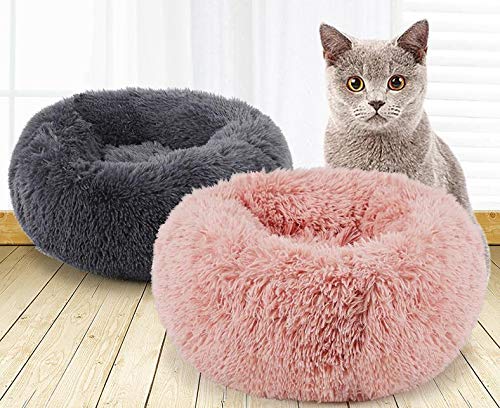 YOHAPPY Cama para Mascotas para Gatos y Perros, Cama para Perros Redonda súper Suave Cama Ovalada con Forma de Dona Cueva para Gatos y Perros pequeños y medianos (50 cm de diámetro) (Rosado)