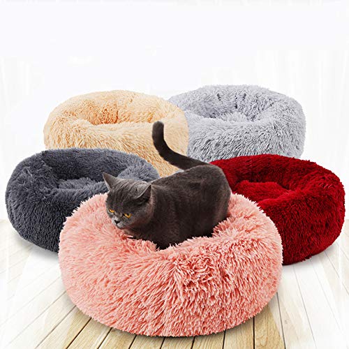 YOHAPPY Cama para Mascotas para Gatos y Perros, Cama para Perros Redonda súper Suave Cama Ovalada con Forma de Dona Cueva para Gatos y Perros pequeños y medianos (50 cm de diámetro) (Rosado)