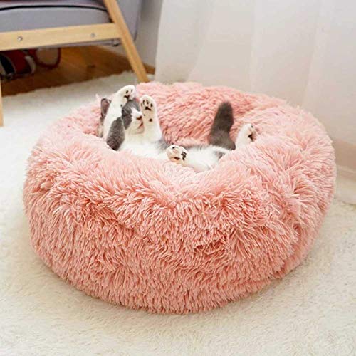 YOHAPPY Cama para Mascotas para Gatos y Perros, Cama para Perros Redonda súper Suave Cama Ovalada con Forma de Dona Cueva para Gatos y Perros pequeños y medianos (50 cm de diámetro) (Rosado)