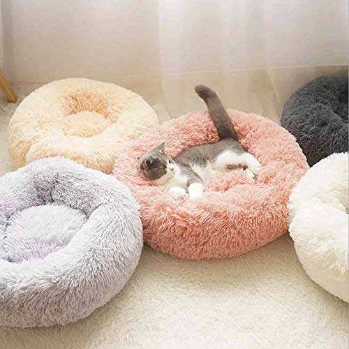 YOHAPPY Cama para Mascotas para Gatos y Perros, Cama para Perros Redonda súper Suave Cama Ovalada con Forma de Dona Cueva para Gatos y Perros pequeños y medianos (50 cm de diámetro) (Gris Oscuro)