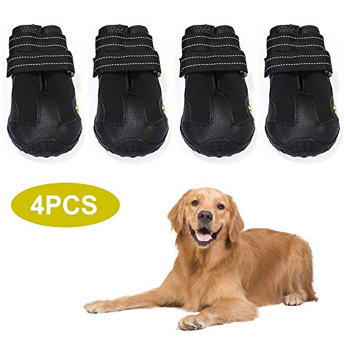 yorten 4 PCS Zapatos para Perros, Conjunto de Botas Impermeables Zapatos para Exteriores con Suela Antideslizante Resistente Negro