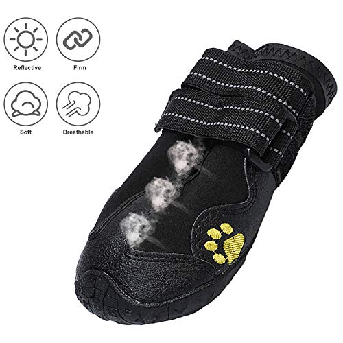 yorten 4 PCS Zapatos para Perros, Conjunto de Botas Impermeables Zapatos para Exteriores con Suela Antideslizante Resistente Negro