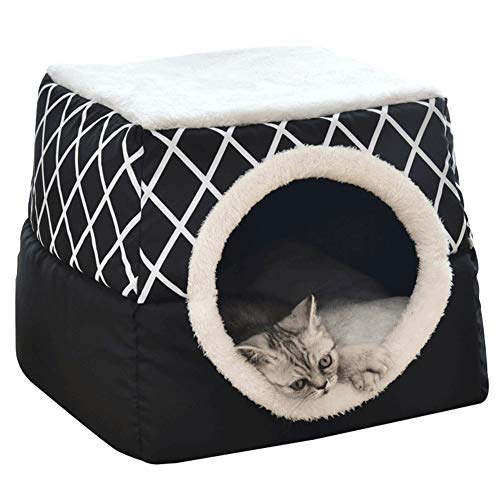 Yuciya Cama Cueva para Gatos, Casa para Perros y Gatos Semi Cerrada, Cojín Extraíble, Cama para Casa Blanda, Cojín para Dormir Plegable para Mascotas, Cómoda Casa de Campaña