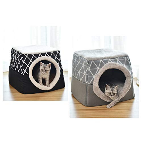 Yuciya Cama Cueva para Gatos, Casa para Perros y Gatos Semi Cerrada, Cojín Extraíble, Cama para Casa Blanda, Cojín para Dormir Plegable para Mascotas, Cómoda Casa de Campaña