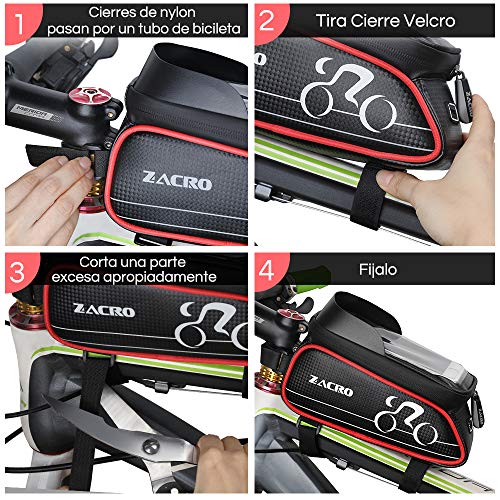 Zacro Bolsa Bicicleta Manillar,Soporte Bolsa Táctil Bicicleta Impermeable,Gran Capacidad para Bici y de Cremallera Doble Viseras para Moviles debajo de 6 inches