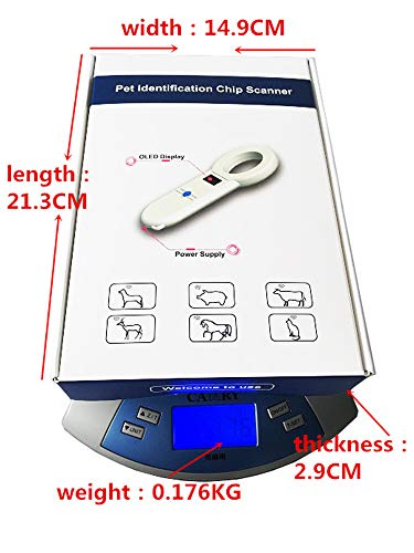 ZHONGXIN Animal ID Reader 134.2Khz Pet RFID Reader con Pantalla OLED, Cumple con la Norma ISO 11784/85, RFID Pet Pet Microchip Reconocimiento Ear Tag Scanner