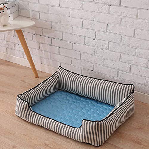 ZHTY Colchoneta De Verano para Mascotas,   Colchonetas para Camas para Perros, Almohadilla para Hielo para Gatos , Cojines para Colchón, Enfriador De Seda Fría, Azul, 102X70 Cm