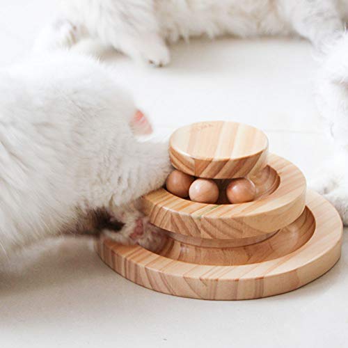 ZKK Juguetes para Gatos - 3 Capas Juguete Gato Mascotas Inteligencia Tablero De Juego Loco Pista para Gatos de Madera Juguetes para Bolas de Gato (Hay Otro Estilo para Elegir) - A18