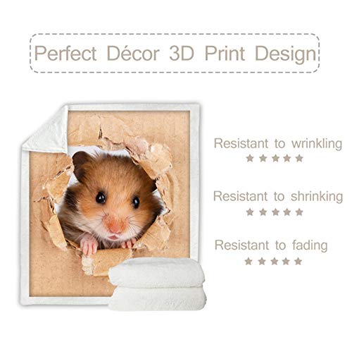 zlxzlx Manta de Lanzamiento de hámster Impresión parecida al Papel Manta Personalizada 3D Ratón marrón Vivo Manta de Sherpa Ropa de Cama de Felpa Lovey Animal 228cmx228cm