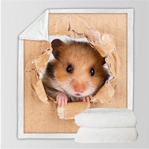 zlxzlx Manta de Lanzamiento de hámster Impresión parecida al Papel Manta Personalizada 3D Ratón marrón Vivo Manta de Sherpa Ropa de Cama de Felpa Lovey Animal 228cmx228cm