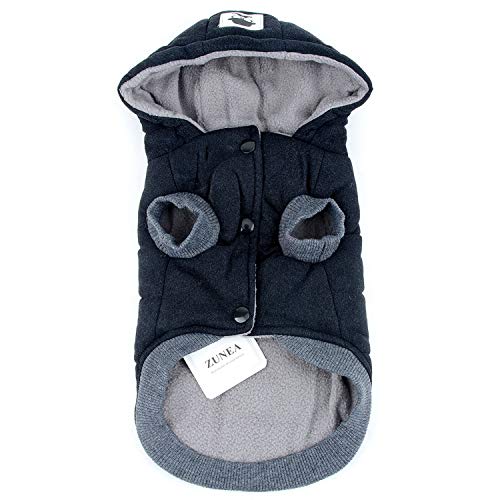 ZUNEA Chaleco de Perro pequeño Forro Polar Forrado Abrigo de Invierno cálido Chaqueta de Cachorro con Capucha a Prueba de Viento Mascota Chihuahua Sudadera Ropa de Perrito Prendas de Vestir (S, Negro)