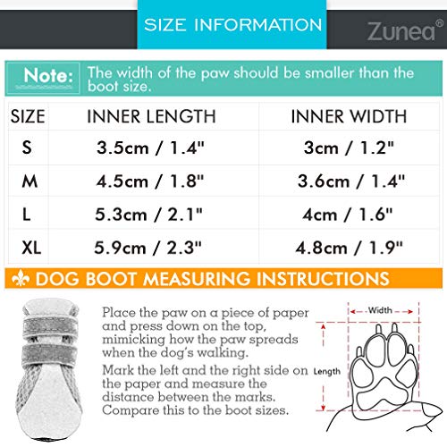 Zunea - Juego de 4 Botas para Perros con protección contra Huellas y Malla Transpirable Reflectante para Perros pequeños, para Verano, Antideslizantes, Suaves y con Calor