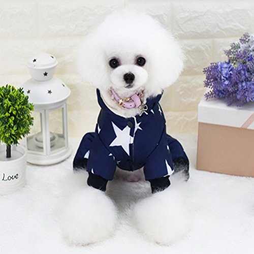 Zunea pequeño Perro Abrigo de Invierno Forro Polar con Capucha Mascota Traje de Nieve Pijamas Estrellas cinturón Perrito Gato Perro Ropa Chihuahua Trajes de Ropa Azul S