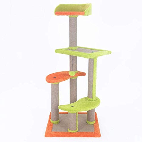 ZXvbyuff Árbol del Gato, Gato de múltiples Capas de Felpa Arena for Gatos Columpio Salto del rasguño de Gato Postal Lob Cuatro pilares de sisal Beige Juguetes del árbol del Gato