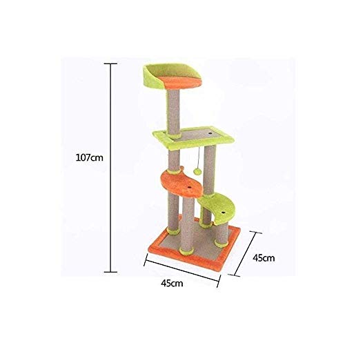 ZXvbyuff Árbol del Gato, Gato de múltiples Capas de Felpa Arena for Gatos Columpio Salto del rasguño de Gato Postal Lob Cuatro pilares de sisal Beige Juguetes del árbol del Gato