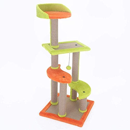 ZXvbyuff Árbol del Gato, Gato de múltiples Capas de Felpa Arena for Gatos Columpio Salto del rasguño de Gato Postal Lob Cuatro pilares de sisal Beige Juguetes del árbol del Gato