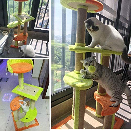 ZXvbyuff Árbol del Gato, Gato de múltiples Capas de Felpa Arena for Gatos Columpio Salto del rasguño de Gato Postal Lob Cuatro pilares de sisal Beige Juguetes del árbol del Gato