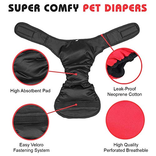 2pcs Lavable Perra Pañal Pantalones Sanitarios Mascotas Fisiológicas Bragas Higiénicas Pañales para Perros de Mediano Grande (XL, Rojo Negro)