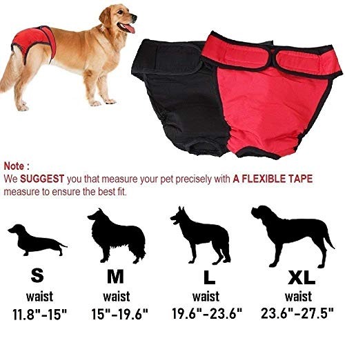 2pcs Lavable Perra Pañal Pantalones Sanitarios Mascotas Fisiológicas Bragas Higiénicas Pañales para Perros de Mediano Grande (XL, Rojo Negro)