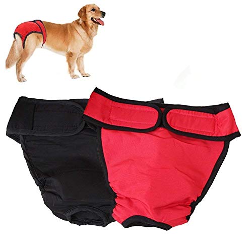 2pcs Lavable Perra Pañal Pantalones Sanitarios Mascotas Fisiológicas Bragas Higiénicas Pañales para Perros de Mediano Grande (XL, Rojo Negro)