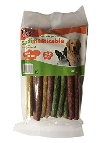 300 Palitos Masticables Naturales Colores Surtidos para Perros Tasty SanDimas - 12 Bolsas x 25 uds (12 x 200 gr)