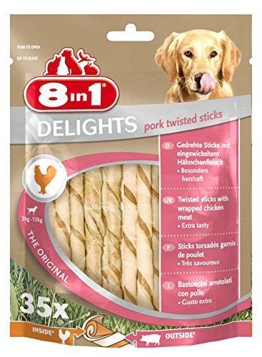 8 in 1 8 in1 Delights Pork (Sanos kausnack para Perros Pollo Carne eingewickelt en schweinehaut, herzhafte y sin Alternativa para Cerdos de oído), Diferentes tamaños