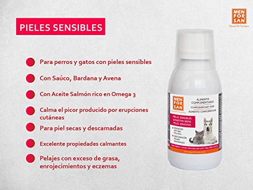 Alimento complementario líquido para perros y gatos con pieles sensibles |Ingredientes naturales |Para animales con pieles atópicas, enrojecimiento o exceso de grasa en la piel 120ml