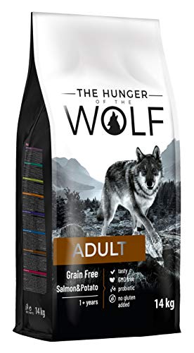 Alimento seco para perros adultos sin cereales, con salmón y patatas, para todas las razas, para perros alérgicos, 14 kg