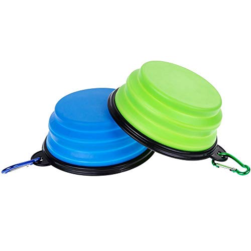 Amaoma Bebedero Perro Portatil Plegable Comedero Perro de Viaje Silicona Comederos para Perros Gato con Mosquetón Plegable de Viaje Plato Recipiente para Perros 2 Piezas Azul y Verde