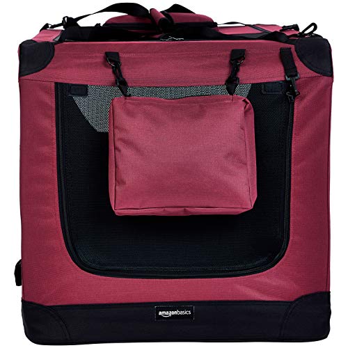 AmazonBasics – Transportín para mascotas abatible, transportable y suave de gran calidad, 91 cm, Rojo