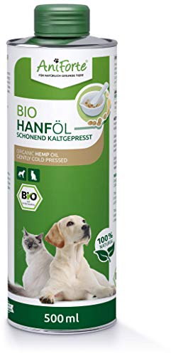 AniForte aceite de cáñamo orgánico prensado en frío para perros, gatos y caballos 500ml - 100% de aceite de cáñamo puro como aditivo BARF, producto natural de primera calidad