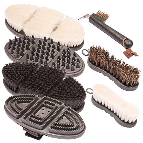 Animalon Premium Set de Todos los Productos de la Serie de Cuidado CareFlex CareFlex, Cepillo de Pelo, Cepillo de Brillo y Barra de Masaje, Cepillo Facial, Cepillo de pezuñas y raspador de Carreras