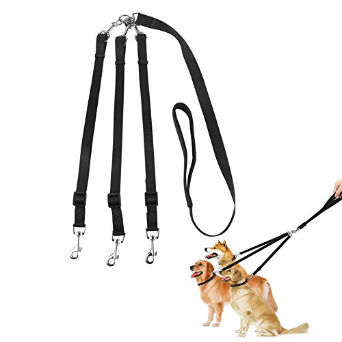 ASOCEA 3 en 1 Perro Correas 3 Ajustable de Nylon Desmontable Correas Resistente Trenzado Poliester con asa Acolchada Negro