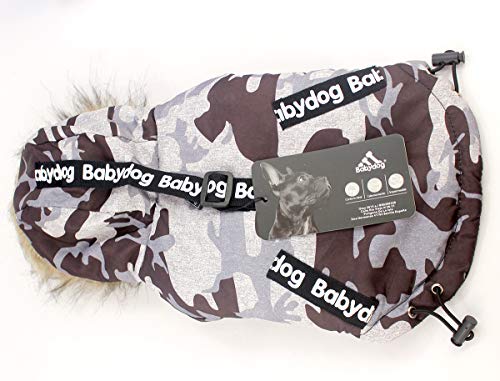 Babydog Abrigo Chaleco para Perro con Capucha, Forro Polar y Mangas, Cierre Corchetes, Modelo Camuflaje Militar (M, Marron Gris)