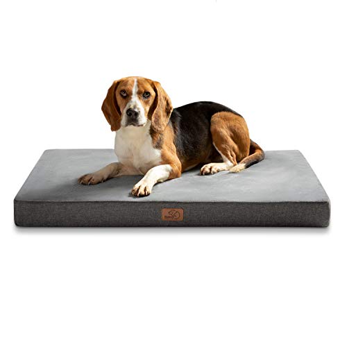 Bedsure Camas Perros Grandes Lavables - Colchón Perro Ortopédica Antimordeduras con Funda Desenfundable y Evestimiento Impermeable, Espuma Viscoelástica, Gris, L