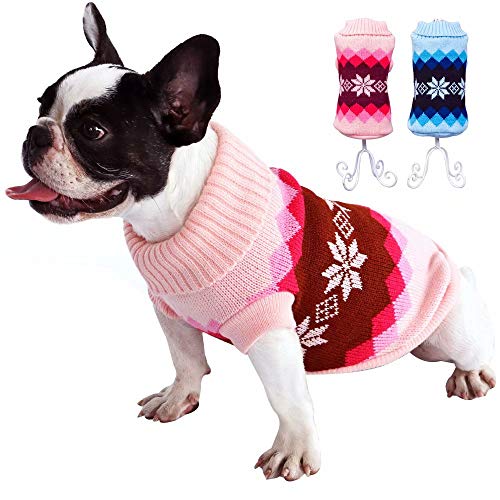 Beirui Cute Puppy Perro Jumpers para Perros pequeños Gatos, Suave Chihuahua Ropa para Cachorros, Invierno cálido pequeño Perro Navidad Jersey Cuello Tortuga suéter, 2 Colores, 3 tamaños