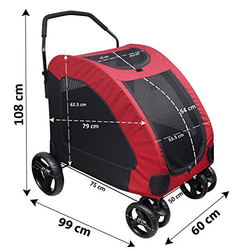 BELLE VOUS Cochecito Perro - Grande 50 Kg Capacidad de Carga Cochecito para Mascotas para Grande y Mediano Talla Perro & Gato - Plegable Carro para Mascotas para Viajes y Saliente con 4 Ruedas